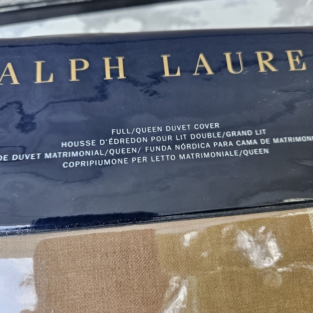 NWT Ralph Lauren Equestrian Windowpane Full/Queen Duvet Cover Camel/Cream - Picture 2 of 4